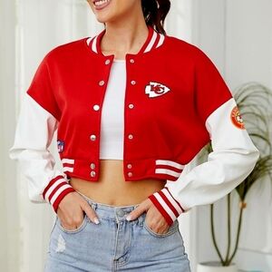 NEW cropped Kansas City Chiefs logo patch varsity jacket bomber jacket